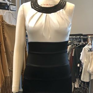 White and black satin dress. Like new!
